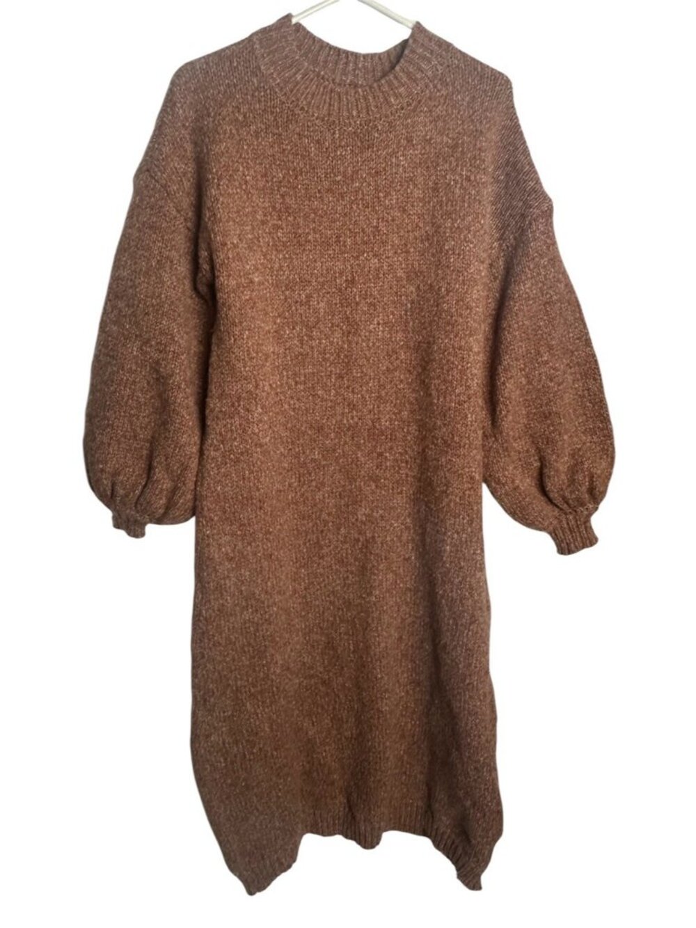 OYROSY Dress Womens S Mocha Sweater Dress Knit Balloon Sleeve Pullover NWT
